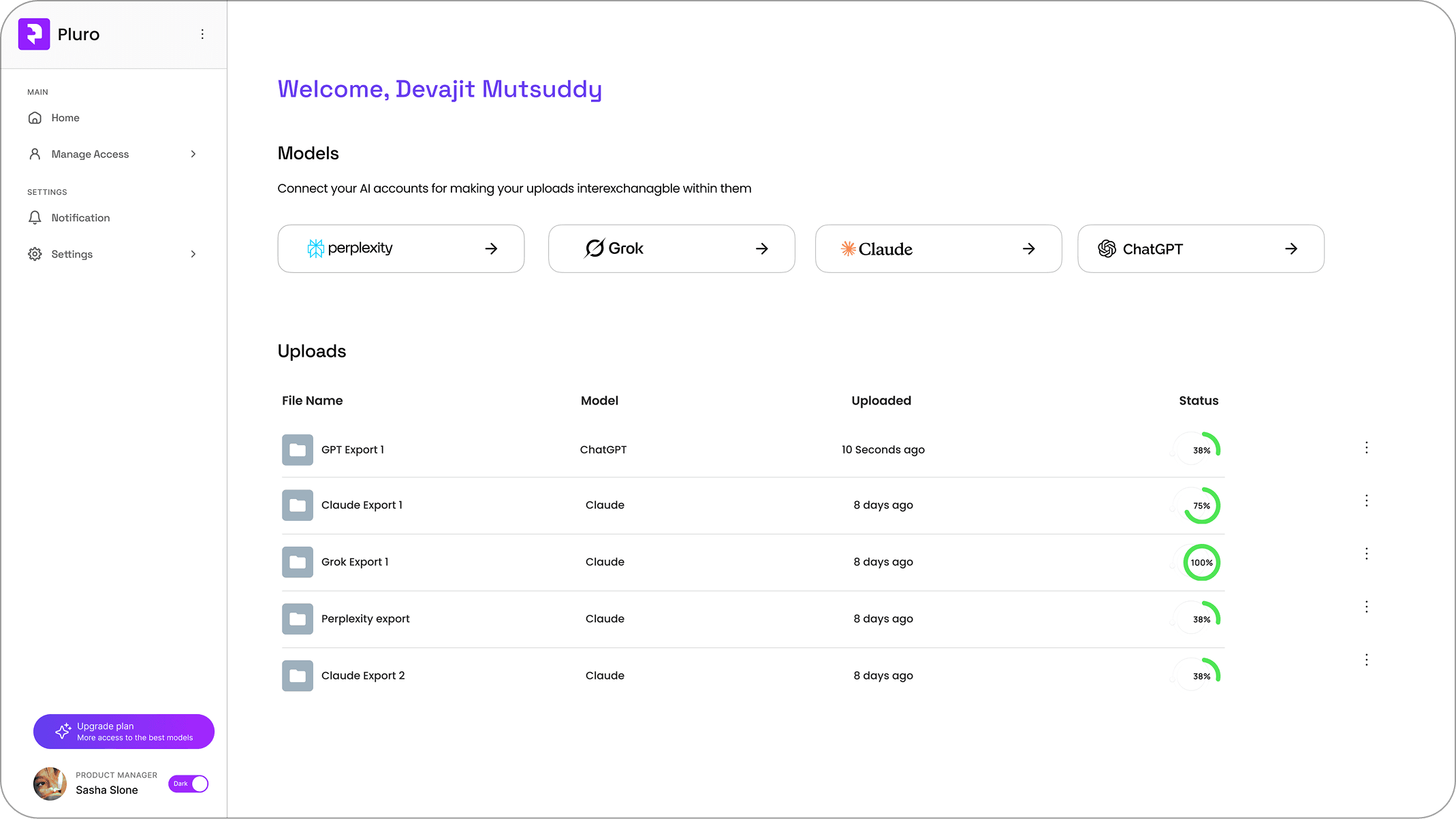 Pluro Dashboard - Unified AI Memory Interface